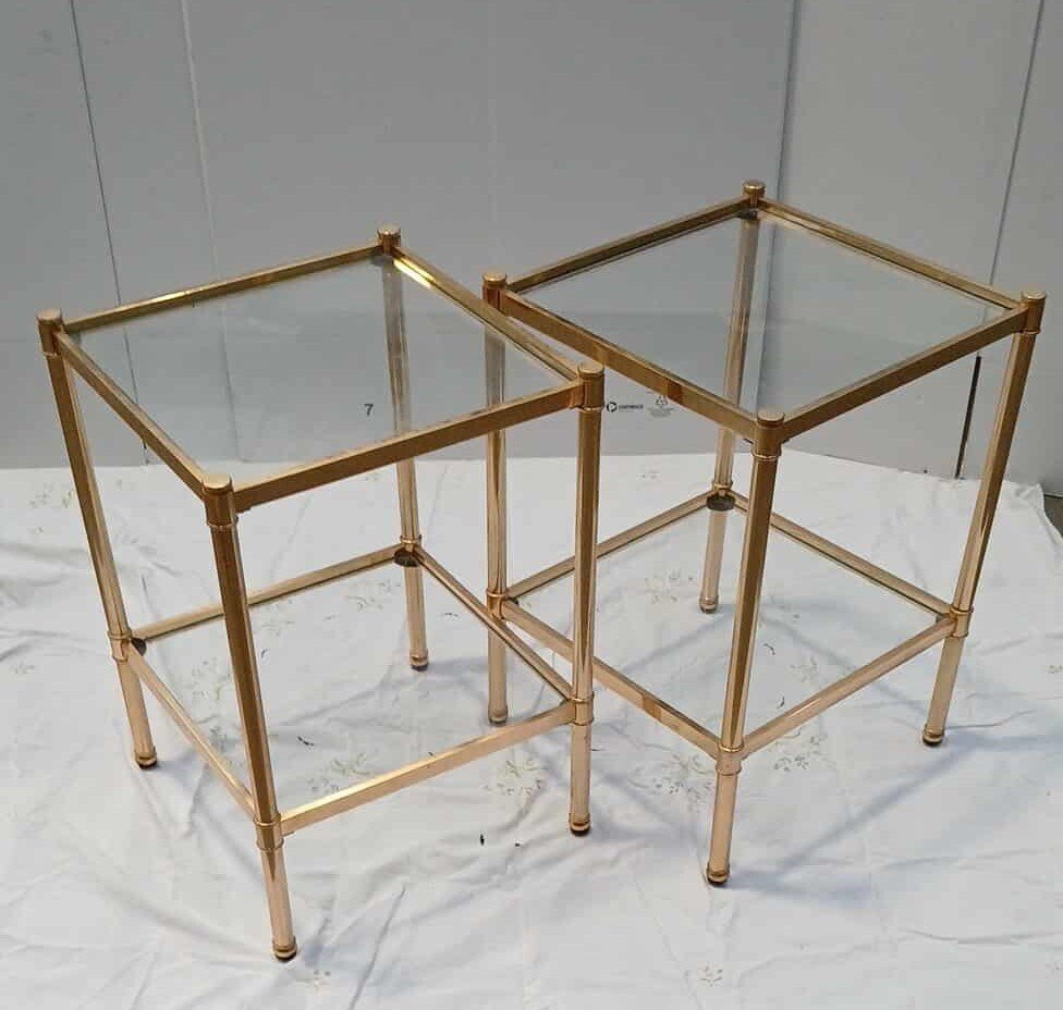 Centre table - Brass, Glass - Two side/convenient tables. #1.0