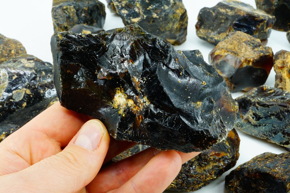 2公斤批次！橙褐色琥珀天然 - 真正的 - 古老金色火焰——23颗苏门答腊琥珀石，内含化石木包裹物- 2000 g - (23) #2.1