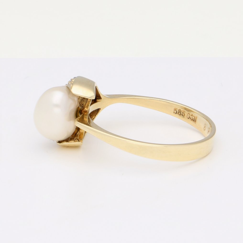 戒指 - 14K包金 黄金 钻石 (天然) - 珍珠 #2.1