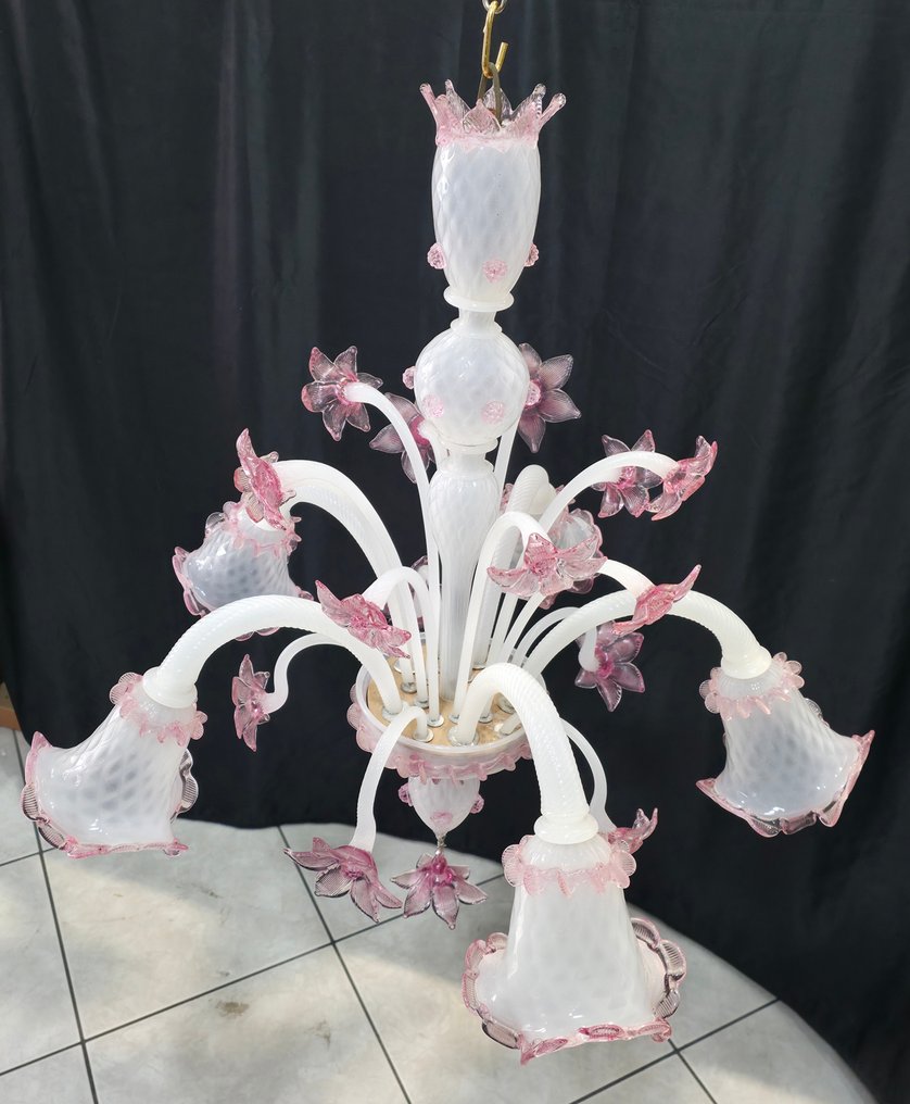 枝形吊燈 - Biancolatte - 穆拉諾玻璃 - 5盏灯 #1.0