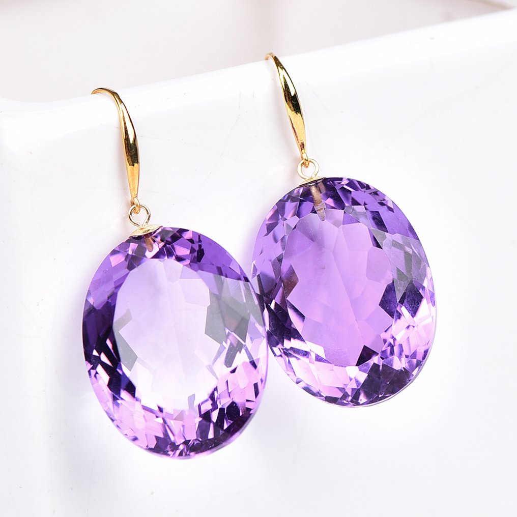 Sans prix de réserve - Boucles d'oreilles - 18 carats Or jaune Améthyste - ALGT certifié #3.2