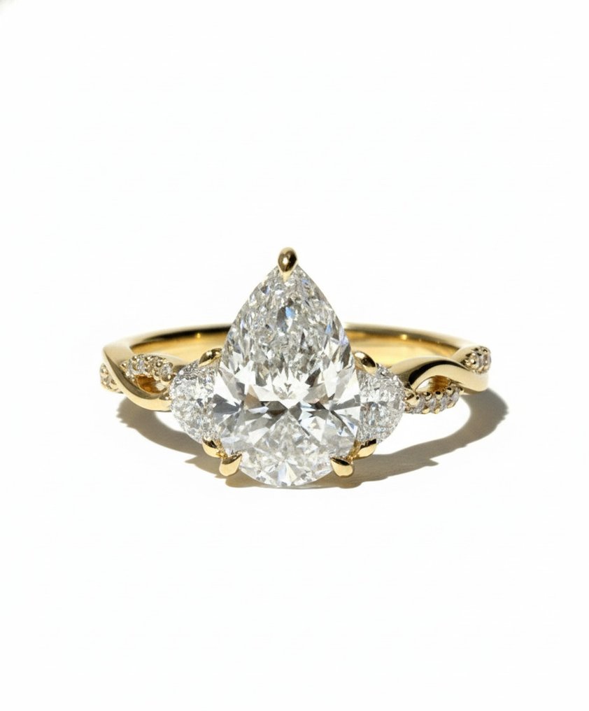 Sormus - 14 kt. Keltakulta - 3.45ct. tw. Timantti (Laboratoriossa kasvatettu) - Timantti #1.0