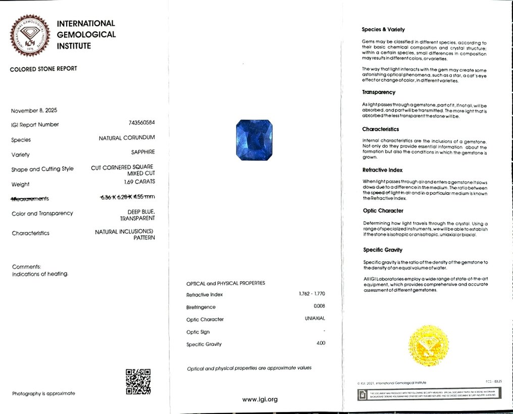 Nincs minimálár Kék Zafír - 1.69 ct - Nemzetközi Gemmológiai Intézet (IGI) #2.1