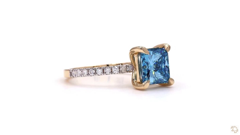 Sormus - 18 kt. Keltakulta -  2.82ct. tw. Sininen Timantti (Fancy-värinen laboratoriotimantti) - Timantti - Fancy Vivid Blue #3.2