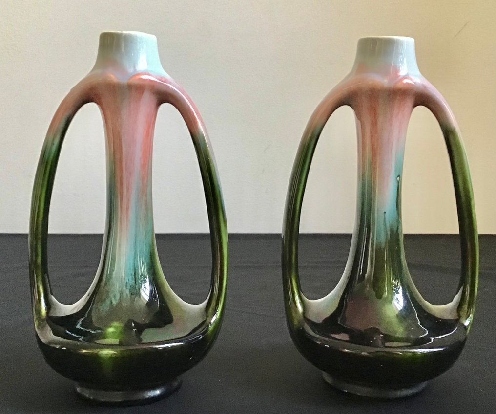 Faiencerie de Thulin - Vase (2) - Art deco drip glaze vases in pottery. #2.1