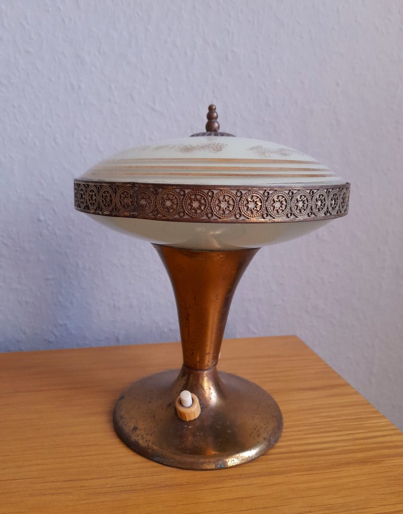 床头台灯 - 金色黄铜和乳白玻璃, 乳白色玻璃 #1.0