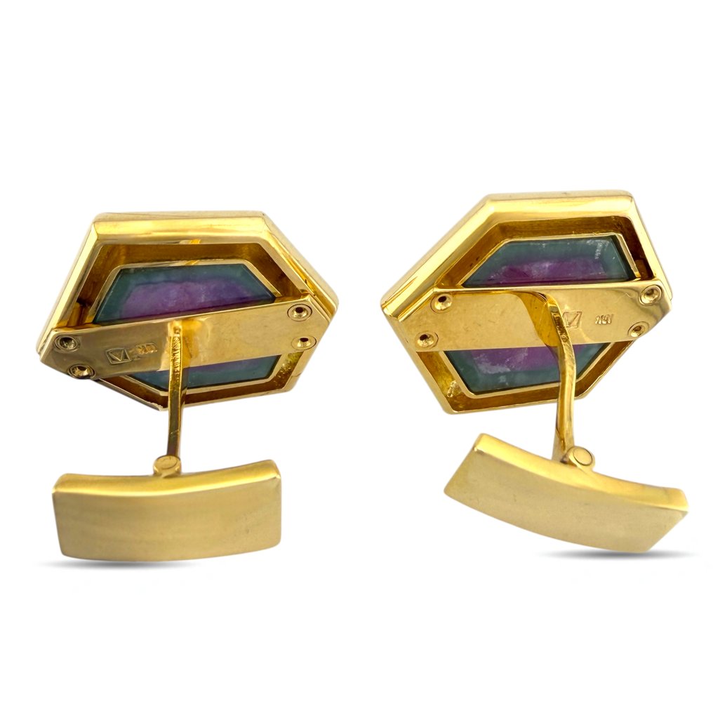 Μανικετόκουμπα - 18 καράτια Κίτρινο χρυσό, Αποκλειστικά μανικετόκουμπα από 18K κίτρινο χρυσό με Trapiche Ruby και Amethyst. #2.1