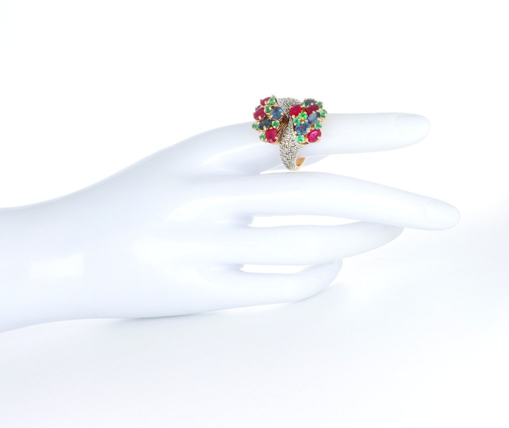 χωρίς τιμή ασφαλείας - Δαχτυλίδι - 14 καράτια Κίτρινο χρυσό, Ασημί -  1.00ct. tw. Διαμάντι (Φυσικό)  - Ρουμπίνι #1.0