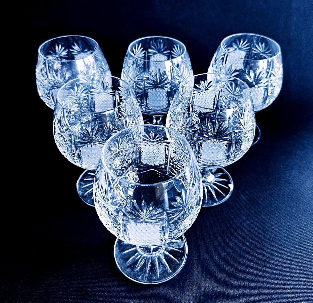 酒杯 (6) - 匈牙利Ajka Crystal - 一套六个手工切割铅晶白兰地酒杯 - 水晶 #2.1