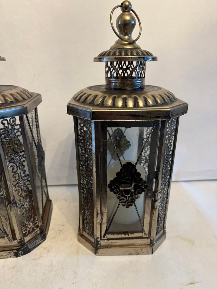 Φανάρι (2) - σετ βιντάζ φανοί - Σίδερο, Γυαλί #4.3