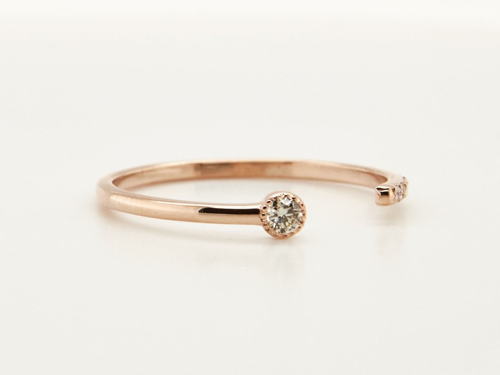 没有保留价 - 戒指 - 14K包金 玫瑰金 - 0.09ct. tw. 钻石 (天然色彩的) #1.0