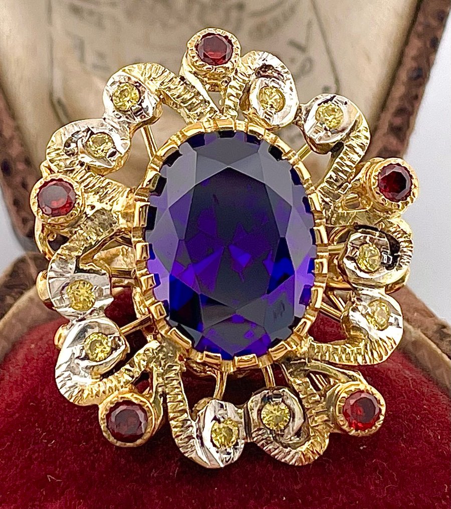 没有保留价 - 戒指 - 9 kt. 黄金, 银 紫水晶 - 混合宝石 #4.3