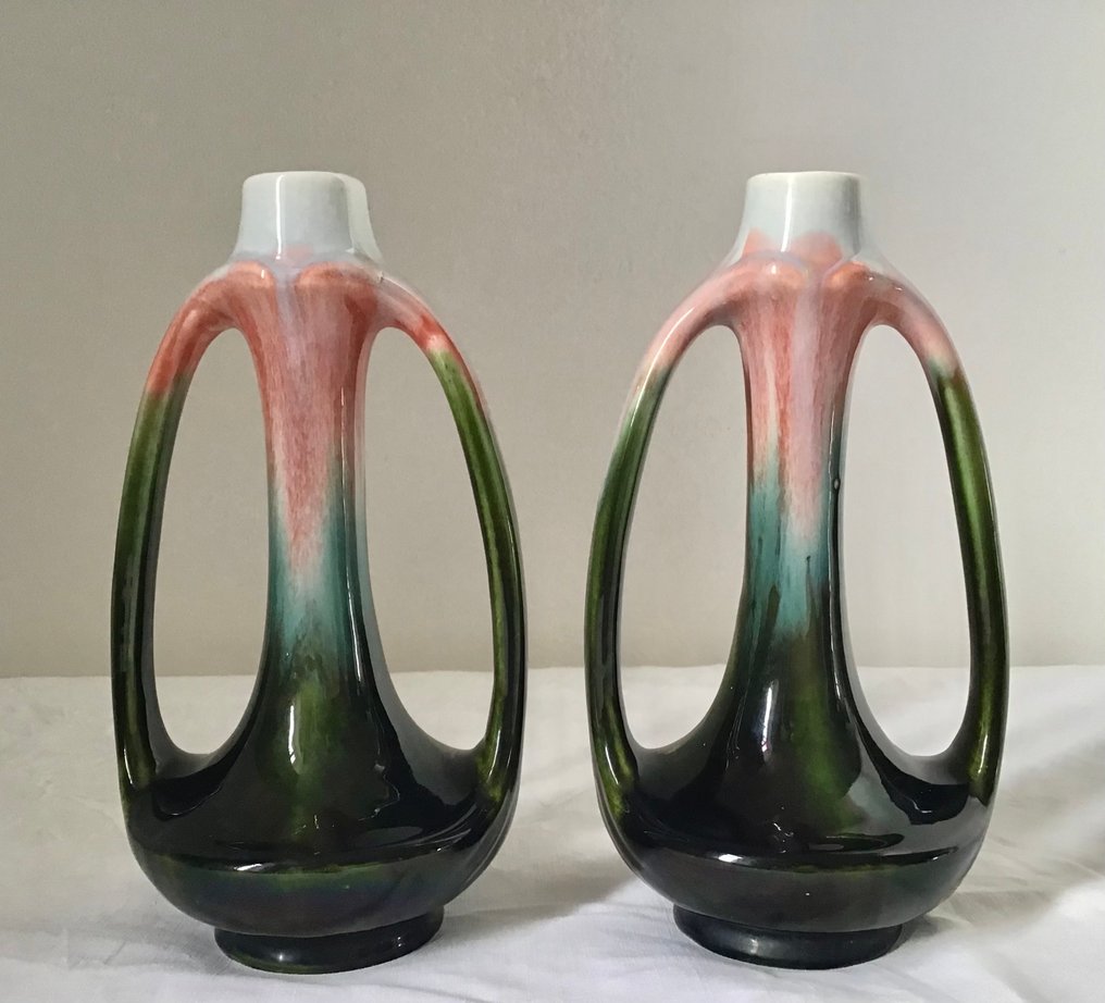 Faiencerie de Thulin - Vase (2) - Art deco drip glaze vases in pottery. #1.0