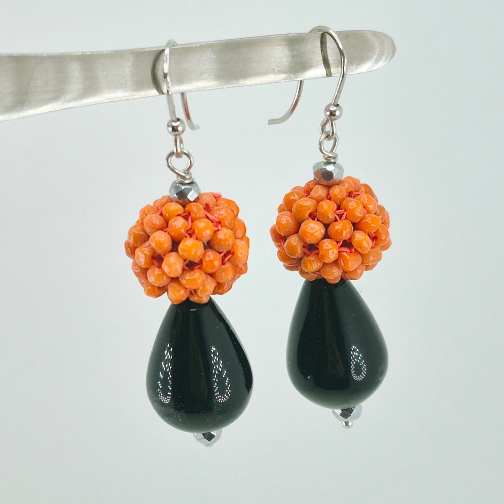 Κοράλλι αίματος - Ασημί - Σκουλαρίκια - CORALLO SCIACCA #4.3