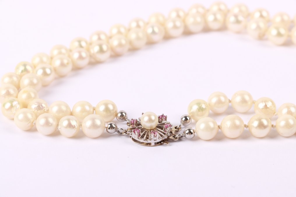 项链 - 14K包金 白金 珍珠 - 红宝石 - 中世纪经典 #1.0