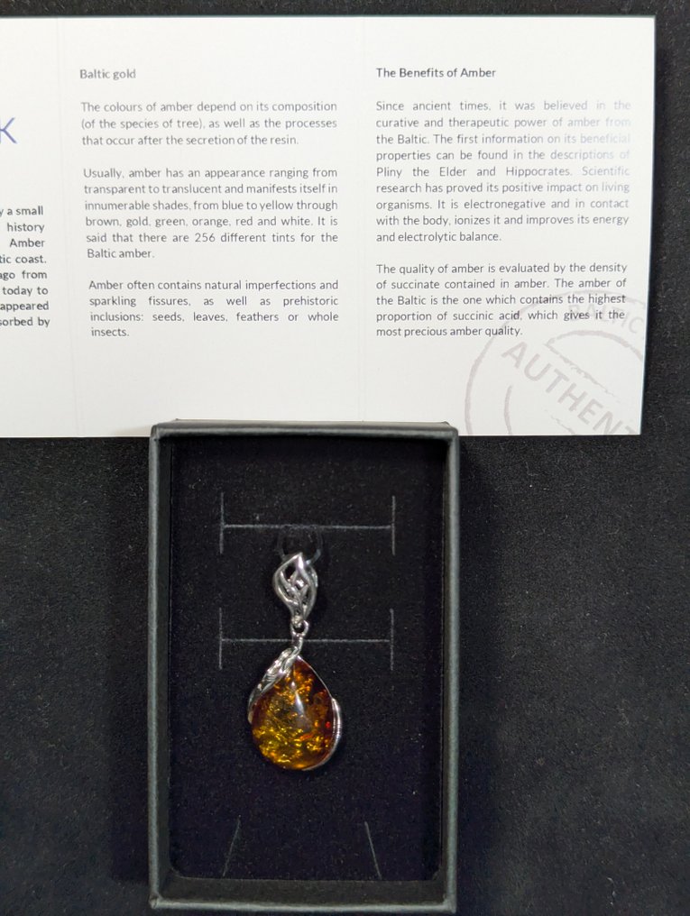 Εξαιρετικό ασημένιο μενταγιόν 925, με φυσική Βαλτική ρητίνη, από τη Σουηδία. - Κρεμαστό κόσμημα #2.1