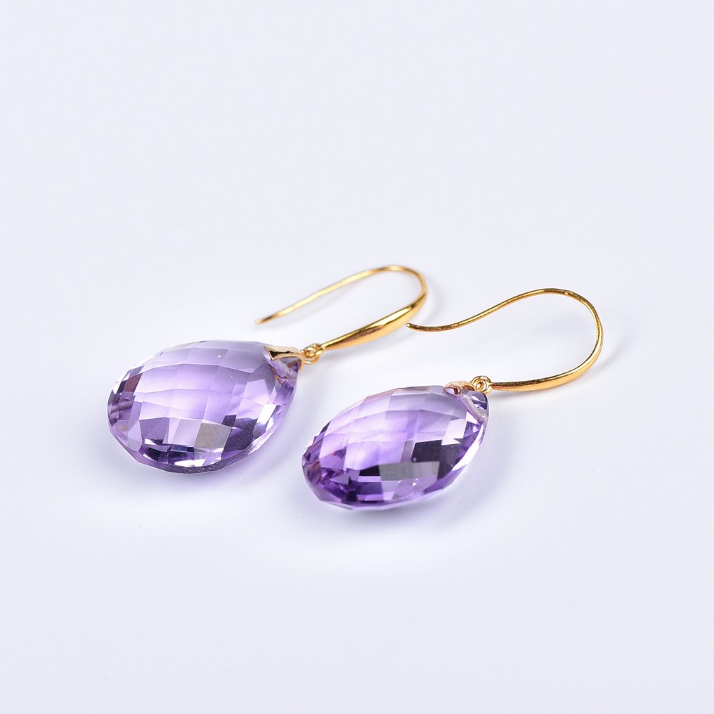 Zonder minimumprijs - Oorbellen - 18 karaat Geel goud Amethist - ALGT Certified #4.3