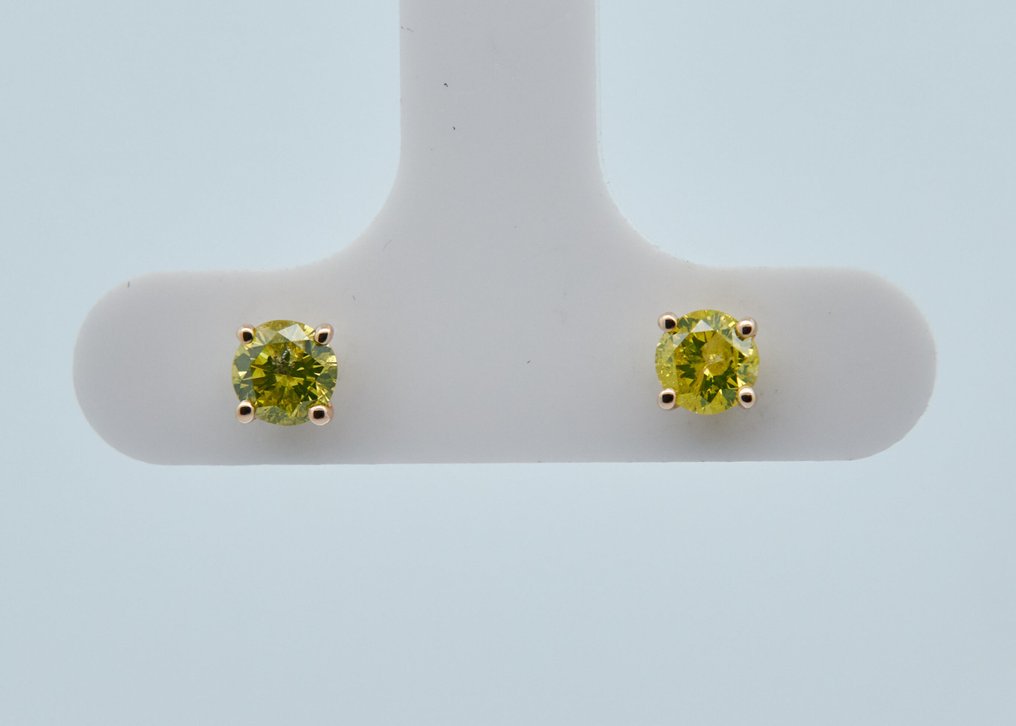 沒有保留價 - 耳環 - 14 克拉 黃金 -  0.57ct. tw. 鉆石 (經顏色處理) #1.0