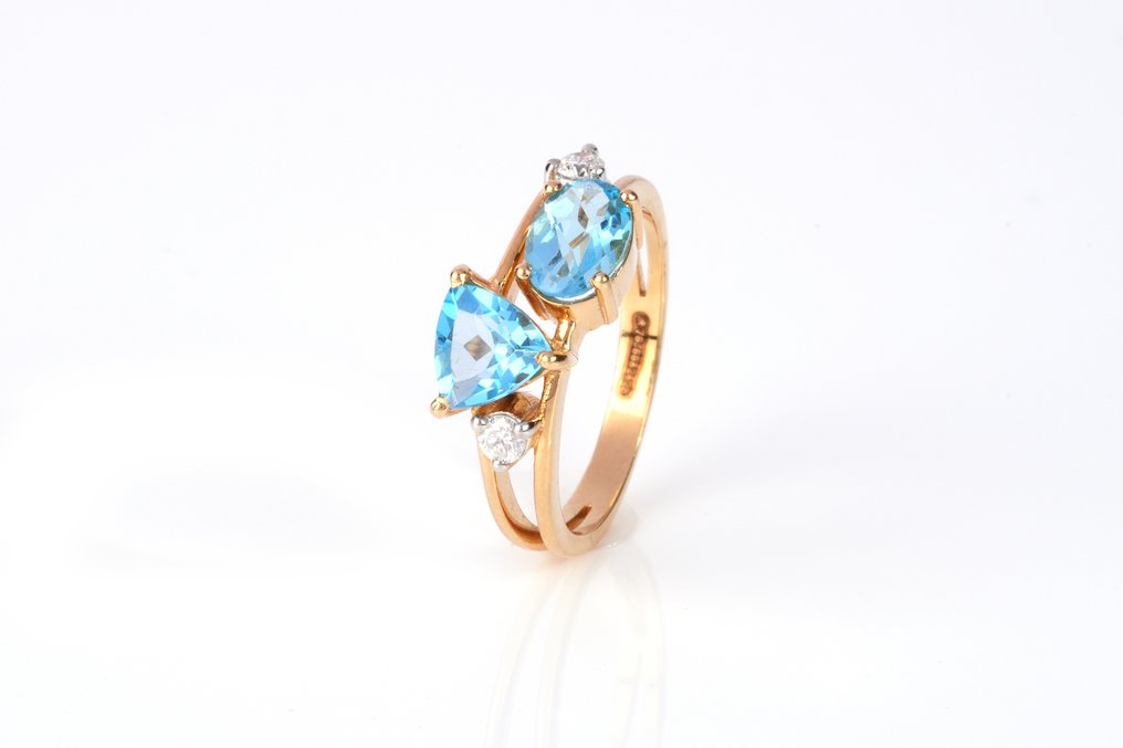 戒指 - 18K包金 黄金 -  1.34ct. tw. 黄宝石 - 钻石 #1.0