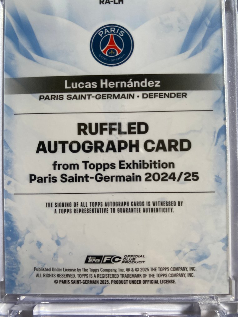 Topps exhibition Lucas Hernandez RA-LH 簽名卡, 編號平行卡, 01/10 - 1 Card - 八成新 (NM) #4.3