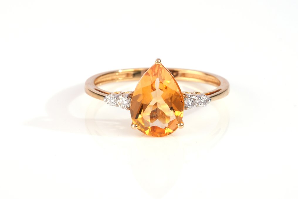 戒指 - 18K包金 黄金 -  1.69ct. tw. 黄水晶 - 钻石 #1.0