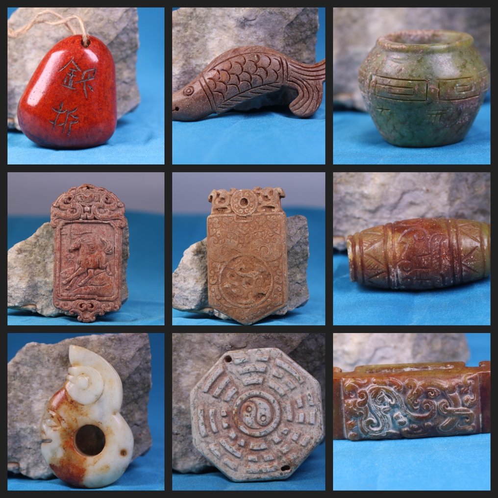 蛇纹石群 传统中国石雕 - 护符 - 洪山文化- 793 g - (9) #1.0