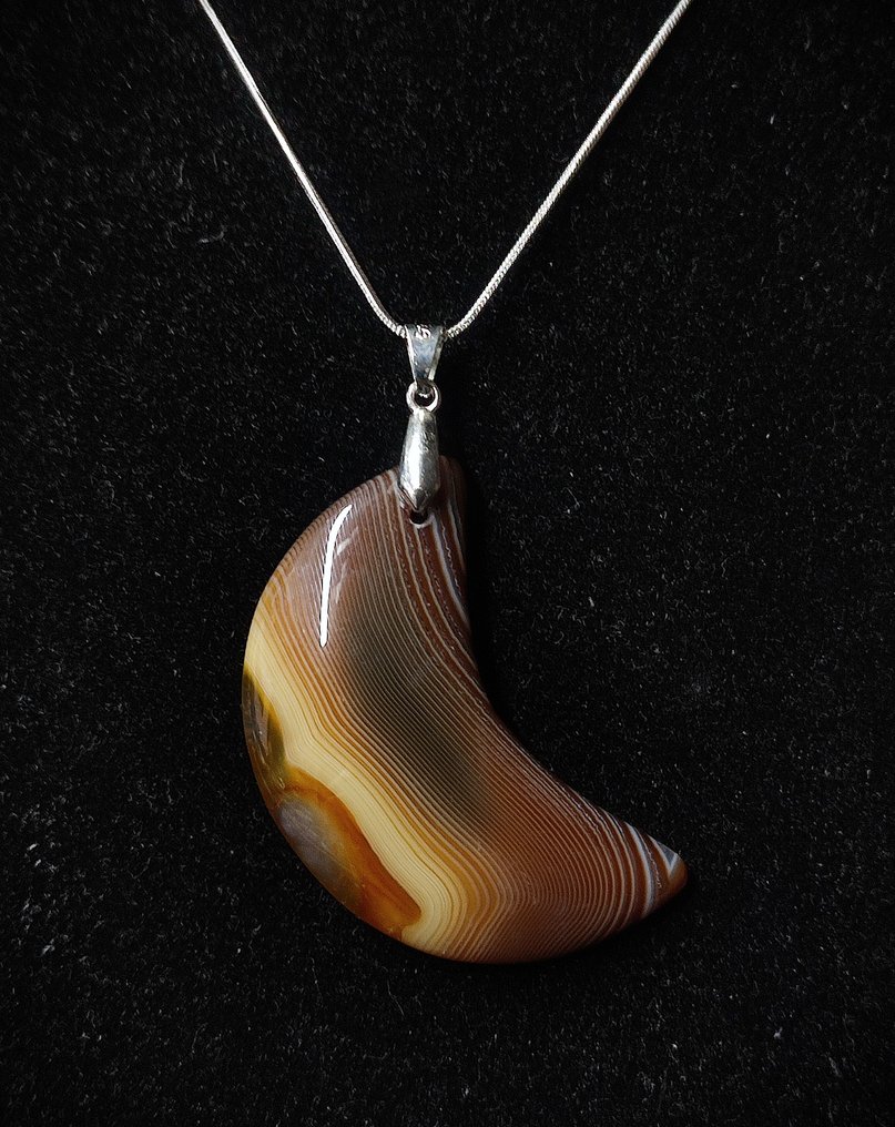 Πολύ όμορτο κρεμαστό με ραβδωτό αχάτη, αλυσίδα από ασήμι 925, δωρεάν αποστολή. - Κολιέ με μενταγιόν #1.0