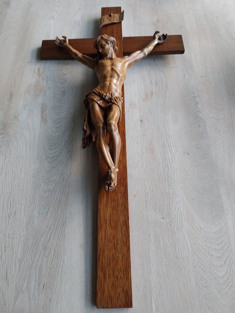 Εσταυρωμένος - Ξύλο - 1950-1960 - Ξύλινος σταυρός με σώμα - 77 εκ. #1.0