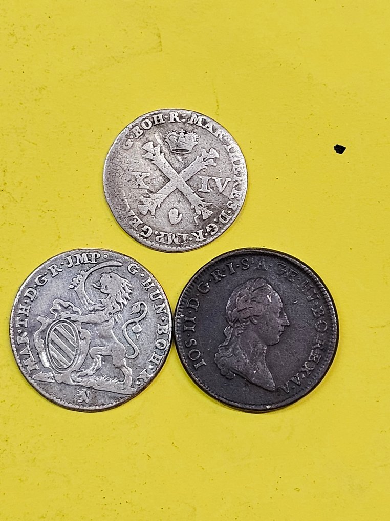 奧地利. 1 Kreuzer 1781 + Schelling zilver 1751 + 14 Liards zilver 1755  (沒有保留價) #1.0