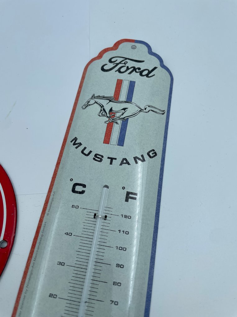 Ford Mustang - Ford Mustang - Enamel sign (2) - Enamel board and thermometer - Enamel, blik #1.0