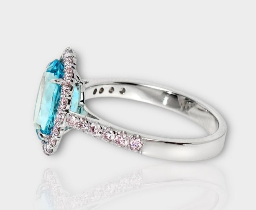 戒指 - 14K包金 白金 海蓝宝石 - 钻石 #2.1