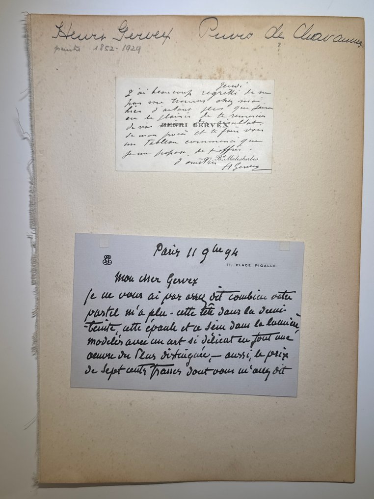 Henri Gervex (1852-1929) and Pierre Puvis de Chavannes (1824–1898) famous french painters - 2 Autograph signed letters and one carde de visit + 1 letter of Minister of war Marquis de Galliffet - 1890 #1.0