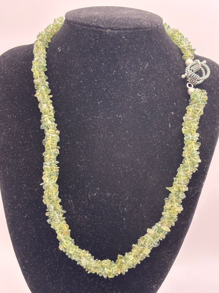 Ασημένιο επιχρυσωμένο κούμπωμα, κολιέ με Moss Agate, μήκος 18 ίντσες. - Κολιέ - Χωρίς ελάχιστη τιμή! #3.2