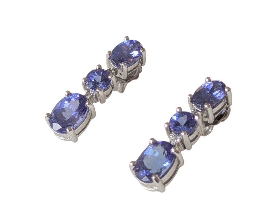 Βραδινά σκουλαρίκια - 18 καράτια Λευκός χρυσός Τανζανίτης - Διαμάντι #2.1