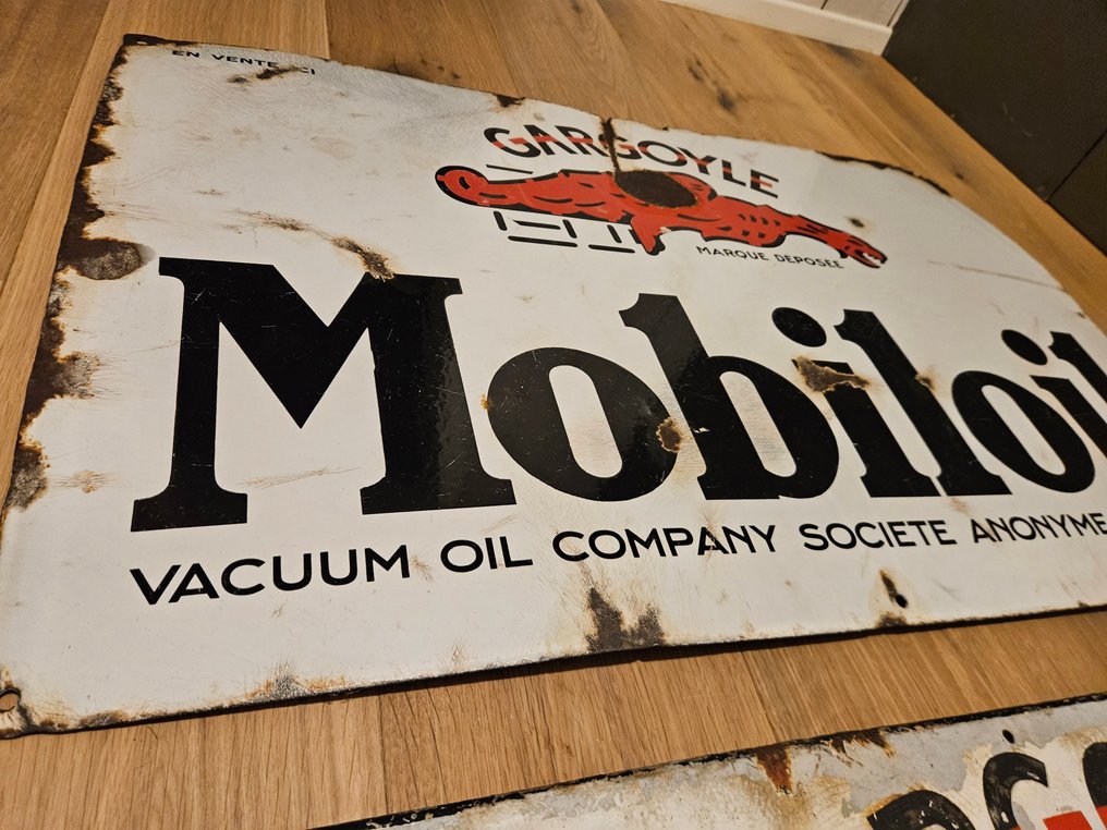 !!! 2件稀有品 XL！！原装2件，MOBILOIL邮箱牌，石油纪念品经典！！！ - 珐琅标志 - 搪瓷 #1.0