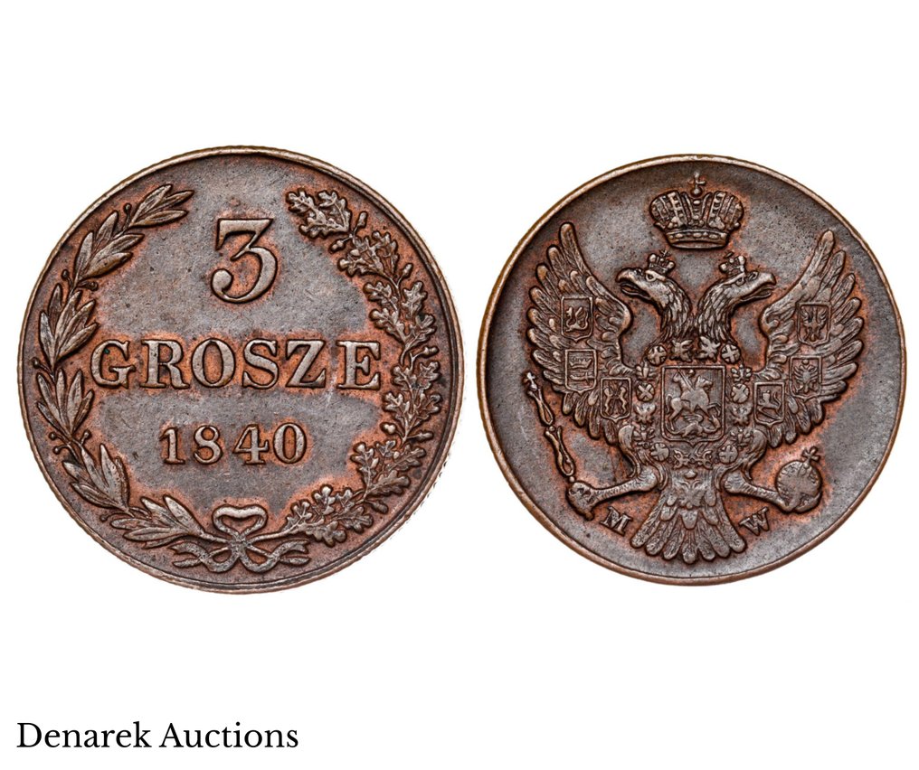 Royaume de Pologne, Russie. Nicholas I. 3 Groschen (Trojak) 1840 - Warsaw mint - Rare Condition #1.0