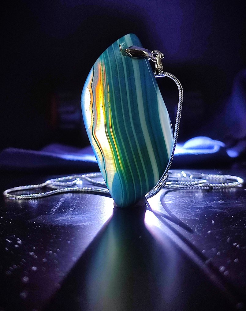 Πολύ όμορτο κρεμαστό με ραβδωτό αχάτη, αλυσίδα από ασήμι 925, δωρεάν αποστολή. - Κολιέ με μενταγιόν #1.0