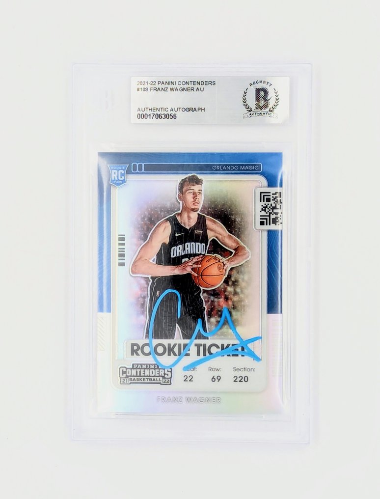 2021/22 Panini NBA Franz Wagner - Hand Signed Contenders Rookie Ticket Variation Silver Prizm #108 Card - Excellent (EX) #1.0
