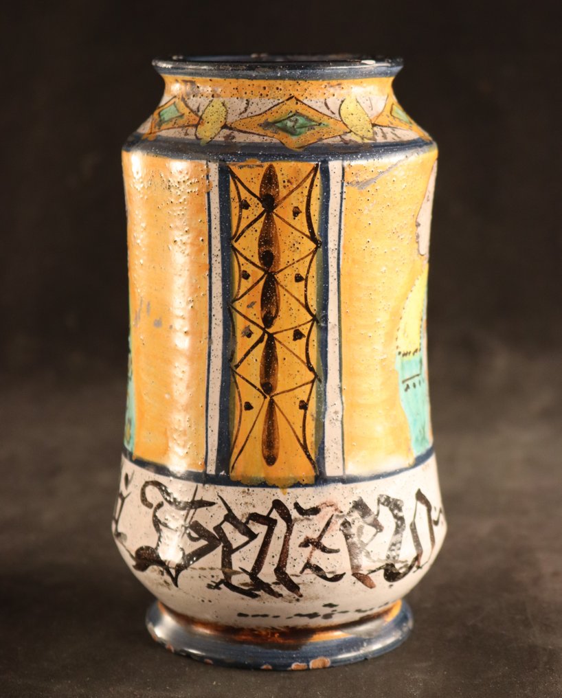 Antieke 17e eeuwse majolica - 药房罐/阿尔巴雷洛罐 - 陶器 #1.0