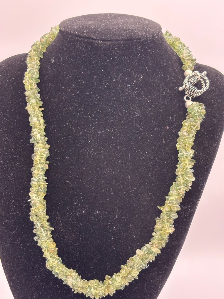 Ασημένιο επιχρυσωμένο κούμπωμα, κολιέ με Moss Agate, μήκος 18 ίντσες. - Κολιέ - Χωρίς ελάχιστη τιμή! #1.0