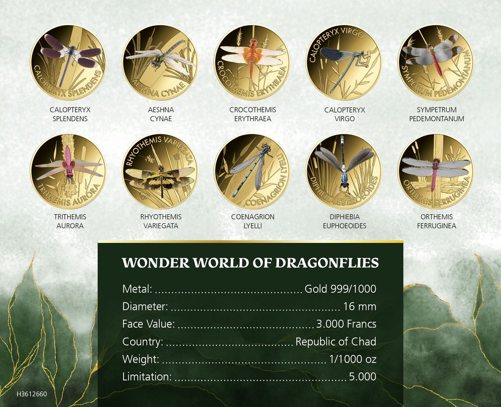 10 x 1/1000 troy oz - Ouro .999 - Wonderful World of Dragonflies Coin Set (w/ Display Case & Coa) (w/ Display Case & Coa) #1.0