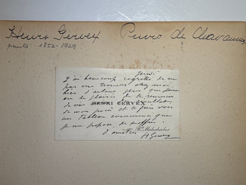 Henri Gervex (1852-1929) and Pierre Puvis de Chavannes (1824–1898) famous french painters - 2 Autograph signed letters and one carde de visit + 1 letter of Minister of war Marquis de Galliffet - 1890 #2.1