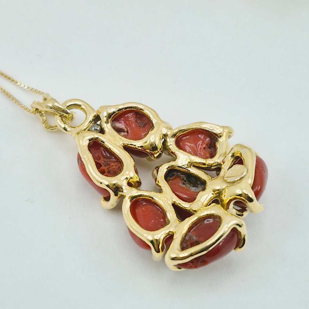 紅珊瑚 - 銀, 鍍金 - 吊墜頸鏈 - CORALLO MEDITERRANEO #2.1