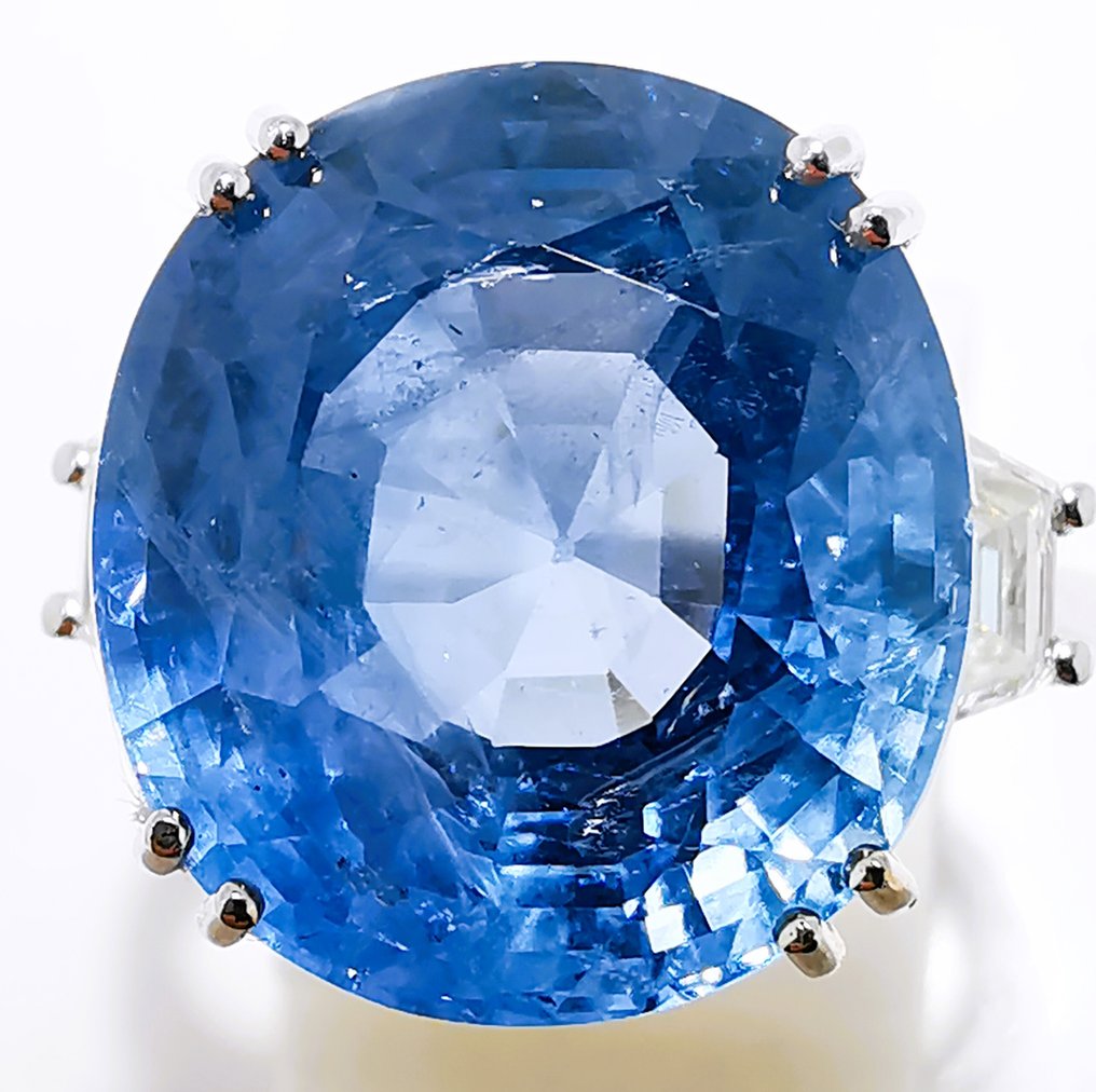 戒指 - 18 克拉 白金, Lotus - 15.41ct. tw. 藍寶石 - 鉆石 - 缅甸 / 无加热 #1.0