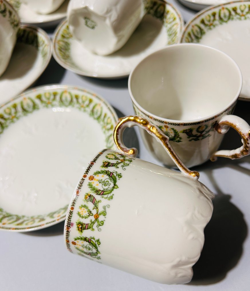 Limoges - M de M ( Mandavy de Mavaleix) - Coffee set (32) - Art Nouveau - Fine Porcelain, 24K Gold #4.3