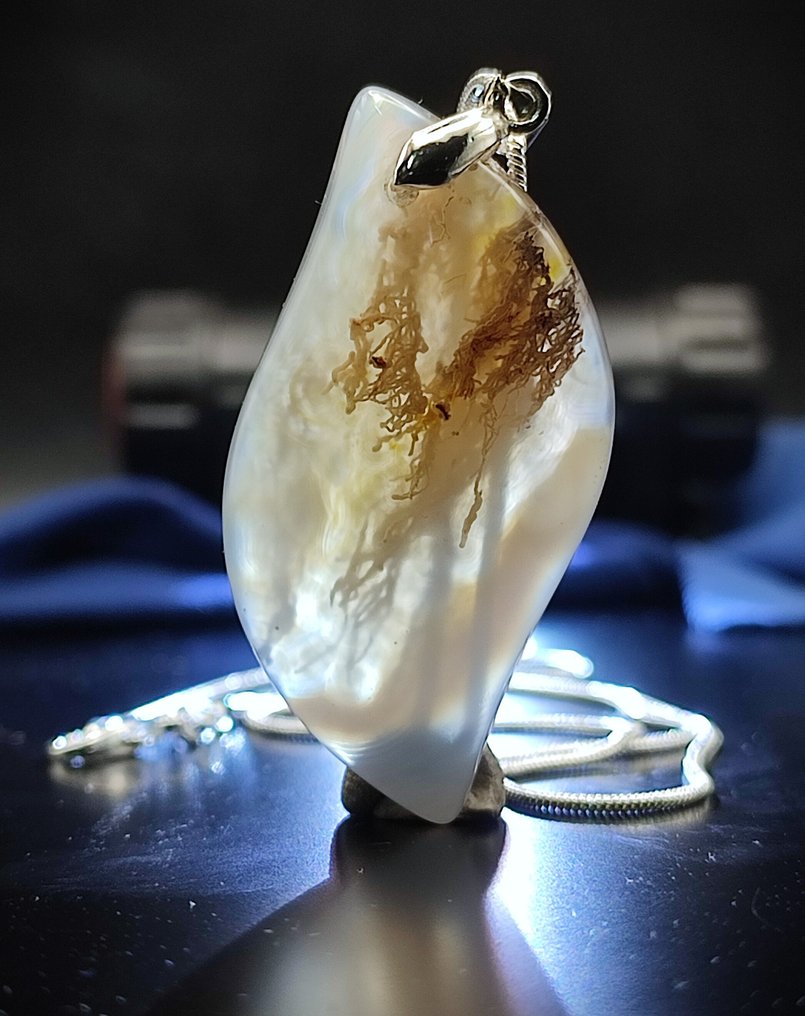 惊艳的苔藓玛瑙吊坠925银项链免运费 - 吊坠项链 #1.0