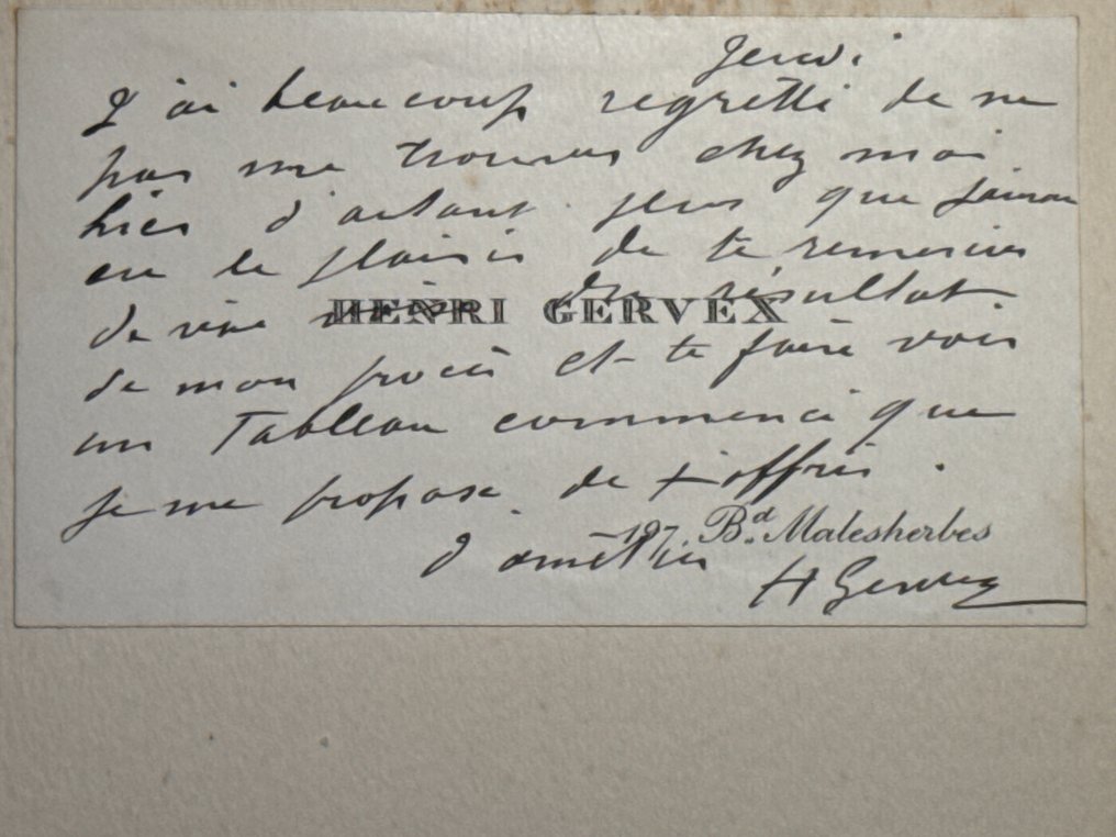 Henri Gervex (1852-1929) and Pierre Puvis de Chavannes (1824–1898) famous french painters - 2 Autograph signed letters and one carde de visit + 1 letter of Minister of war Marquis de Galliffet - 1890 #3.2