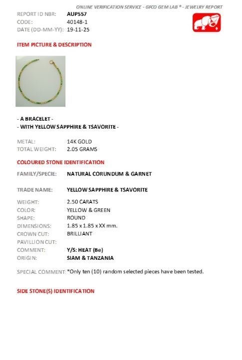 沒有保留價 - 手鈪 - 14 克拉 黃金 -  2.50ct. tw. 沙弗來石 - 藍寶石 - GFCO證書 #3.2