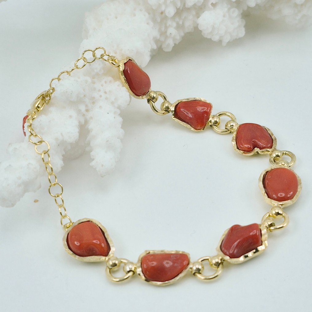 Κοράλλι αίματος - Ασημί, Gold-plated - Βραχιόλι - CORALLO MEDITERRANEO #1.0