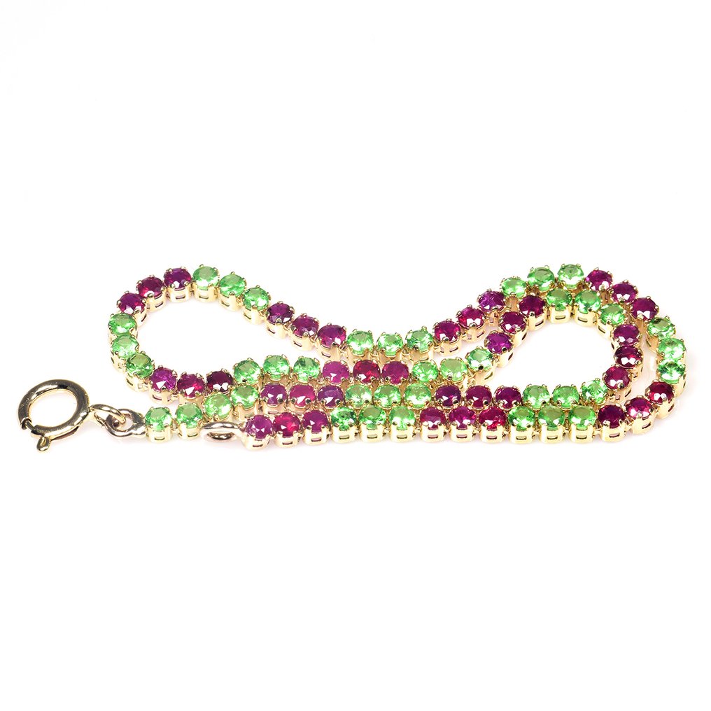 Sans prix de réserve - Bracelet - 14 carats Or jaune - 2.22ct. tw. Rubis - Tsavorite - Certificat GFCO #1.0